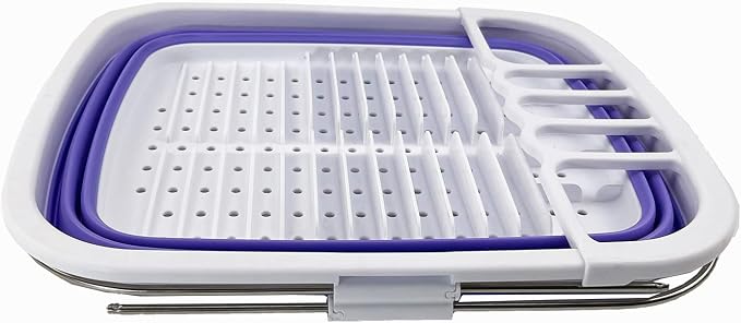 SAMMART 8L (2.11Gallons) Expandable Collapsible Dish Drainer - Foldable Drying Rack - Space Saving Kitchen Storage Tray (White/Very Peri, 1)
