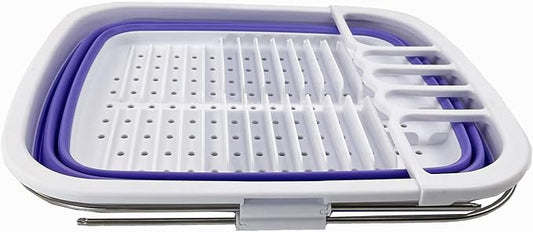 SAMMART 8L (2.11Gallons) Expandable Collapsible Dish Drainer - Foldable Drying Rack - Space Saving Kitchen Storage Tray (White/Very Peri, 1)