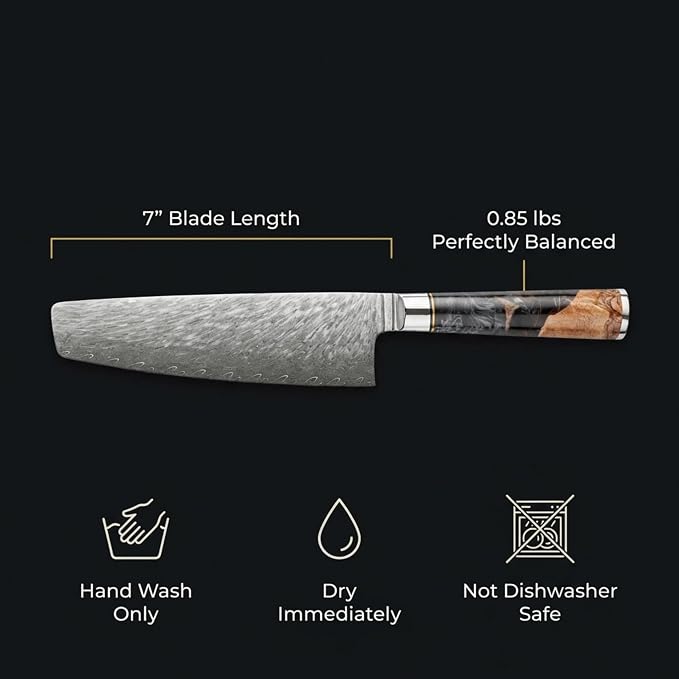 Tidal Black - 7" Nakiri Knife - Damascus