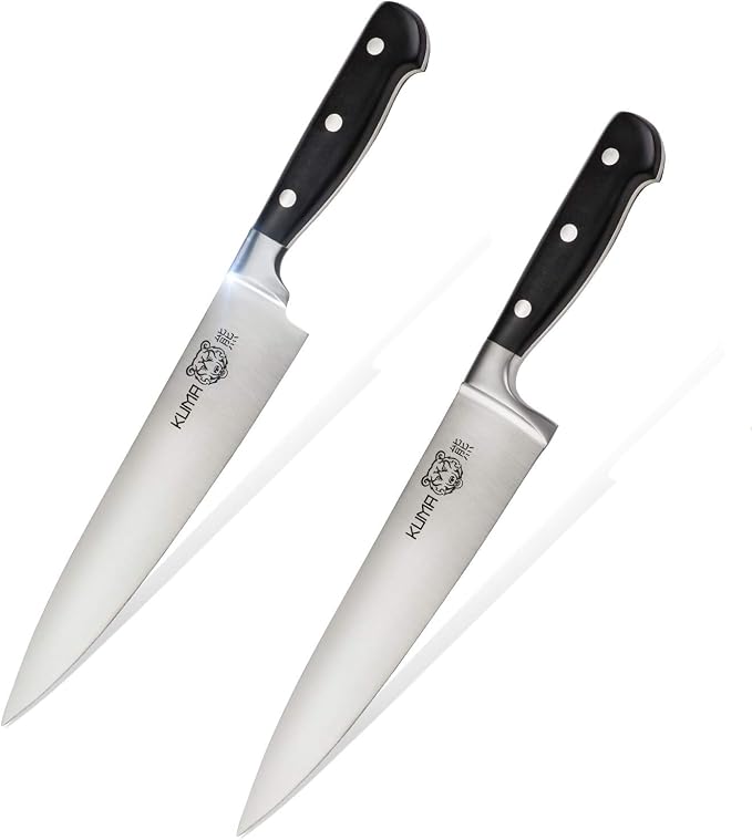 KUMA Multi Purpose Chef Knife & Pro Bolster Edition (Set of 2) - 8 Inch Chef's Knife for Carving, Slicing & Chopping - Great Ergonomic Handle - Professional Kitchen Knives
