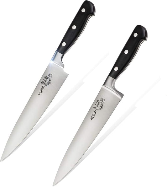 KUMA Multi Purpose Chef Knife & Pro Bolster Edition (Set of 2) - 8 Inch Chef's Knife for Carving, Slicing & Chopping - Great Ergonomic Handle - Professional Kitchen Knives