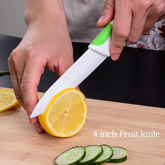 2 PCS Professional Ceramic knife 6”Meat knife 4” Fruit Knife,Kitchen knife with Sheaths,Zirconia Blade with Ergonomic Handle,Use for Meat Fruit Vegetable Bread and Butter (Green and Red)