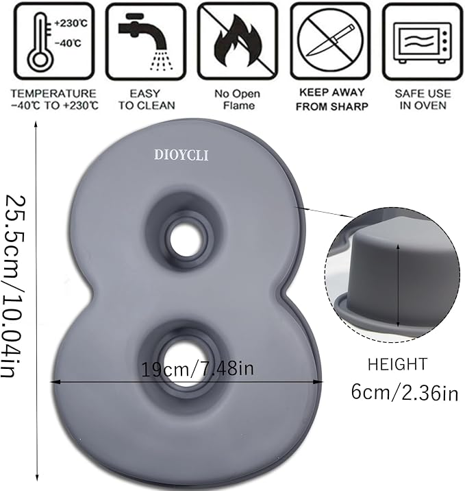 Dioycli Number Cake Molds for Baking 3D Silicone Cake Molds DIY Personalized Cake Pan for Birthday Wedding and Anniversary Number 8 Cake Pan of 10 Inch