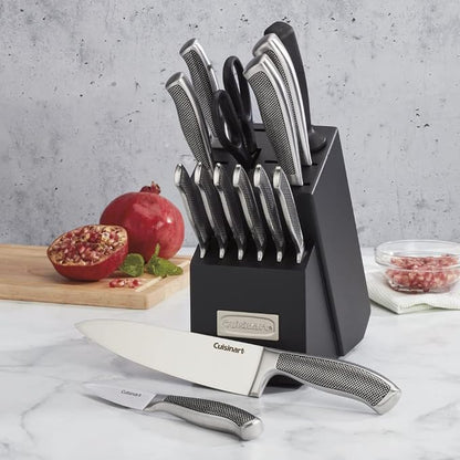 CUISINART Block Knife Set, 15pc Cutlery Knife Set with Steel Blades for Precise Cutting, Lightweight, Stainless Steel, Durable & Dishwasher Safe,C77SS-15P