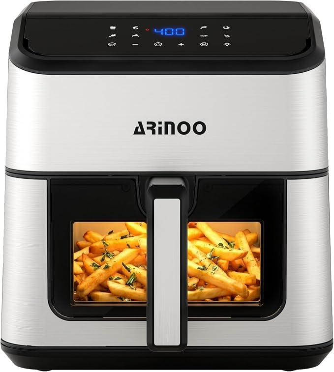 Air Fryer Pro 8 Qt, 8-in-1 Air Fryer with Viewing Window, 360° Rapid Air, 1500W, 80% Less Oil, Nonstick Dishwasher-Safe Basket, PFAS & Teflon-Free, 180°F-400°F, Recipe Book, Black