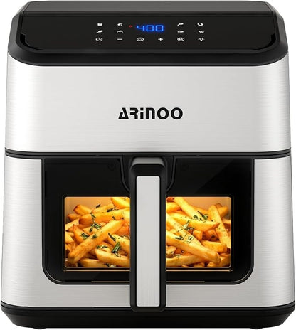 Air Fryer Pro 8 Qt, 8-in-1 Air Fryer with Viewing Window, 360° Rapid Air, 1500W, 80% Less Oil, Nonstick Dishwasher-Safe Basket, PFAS & Teflon-Free, 180°F-400°F, Recipe Book, Black
