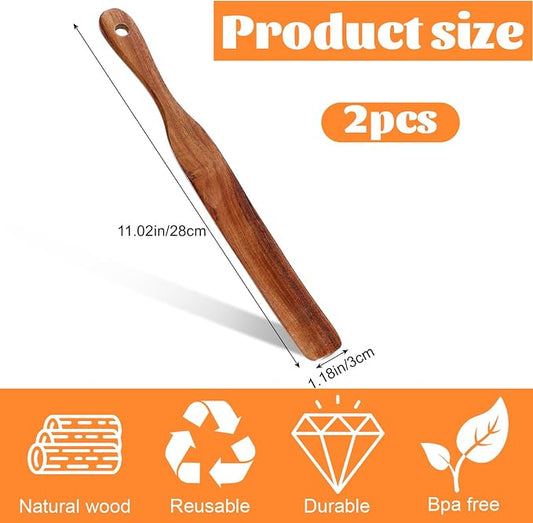 2pcs 11Inch Skinny Wooden Spurtle Spatula Sourdough Mixer Bread Stirring Spatula Wood Utensil Tool Flat Stirring Stick Bread Spatulas for Dough Cooking Spreading Baking Whisking Mixing Jar