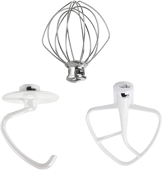 3 Pack Mixer Attachments for Kitchen Aid 4.5-5 Quart Tilt-Head Stand Mixers, Heavy-Duty Metal,Includes K45DH Dough Hook, K45B Flat Beater,K45WW Wire Whip, Dishwasher Safe Replacement Kit by TOMOON