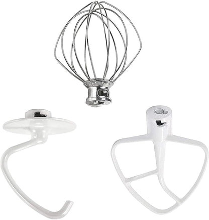 3 Pack Mixer Attachments for Kitchen Aid 4.5-5 Quart Tilt-Head Stand Mixers, Heavy-Duty Metal,Includes K45DH Dough Hook, K45B Flat Beater,K45WW Wire Whip, Dishwasher Safe Replacement Kit by TOMOON