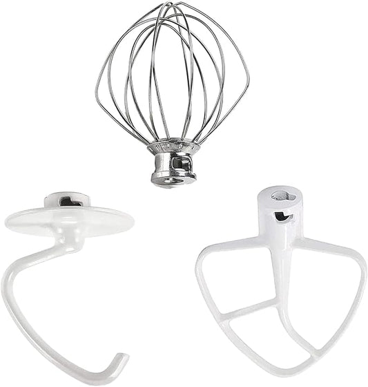 3 Pack Mixer Attachments for Kitchen Aid 4.5-5 Quart Tilt-Head Stand Mixers, Heavy-Duty Metal,Includes K45DH Dough Hook, K45B Flat Beater,K45WW Wire Whip, Dishwasher Safe Replacement Kit by TOMOON