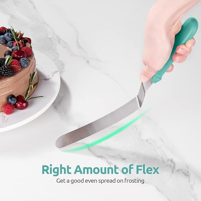 Icing Spatula, U-Taste Offset Spatula Set with 6", 8", 10" Blade, 18/0 Stainless Steel with PP Plastic Handle Angled Cake Decorating Frosting Spatula Set of 3 (Teal/Aqua Sky)