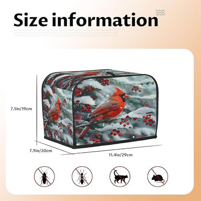 Christmas Red Bird Toaster Cover 2 Slice Wide Slot Washable Kitchen Appliance Covers Fingerprint Bread Machine Dust Cover Small Toaster Oven Accessories Covers Bread Maker Bag Women Gift