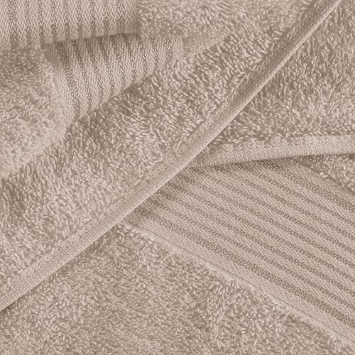 Belizzi Home 100% Cotton Towel Set, Contains 6 Soft Bath Towel, 6 Hand Towels, 12 Wash Cloths - Compact Absorbent Lightweight & Quickdry Towels for Bathroom - 24 Piece Bathroom Towel Set - Tan