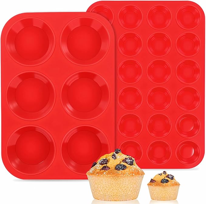 CAKETIME Silicone Muffin Pan, 2 Packs, Jumbo 6 Cups and Mini 24 Cups for Baking Muffins, Cupcakes, Egg Bites, and Frittatas
