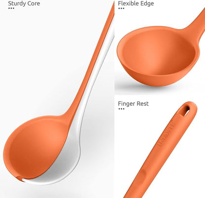 13 inch Silicone Soup Ladle: U-Taste 600ºF Heat Resistant 4 oz Large Non-stick Seamless Rubber Kitchen Deep Serving Spoon with Non-slip Solid Long Handle for Cooking Sauce/Stews/Gravies/Chili(Orange)