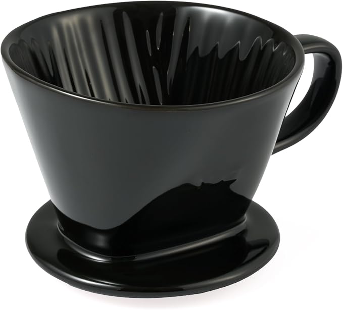 Pour Over Coffee Dripper, Ceramic Pour Over Coffee Maker with 3 Holes Flat Bottom, Easy Manual Brew Maker, Porcelain Slow Filter Cone for Travel, Camping, Office, Home,Black