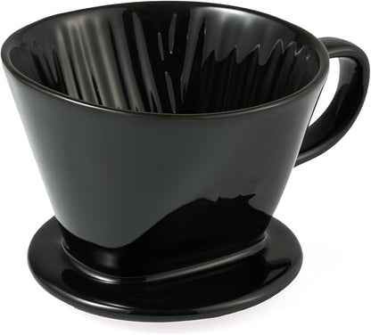 Pour Over Coffee Dripper, Ceramic Pour Over Coffee Maker with 3 Holes Flat Bottom, Easy Manual Brew Maker, Porcelain Slow Filter Cone for Travel, Camping, Office, Home,Black