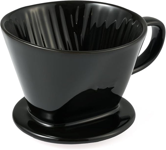 Pour Over Coffee Dripper, Ceramic Pour Over Coffee Maker with 3 Holes Flat Bottom, Easy Manual Brew Maker, Porcelain Slow Filter Cone for Travel, Camping, Office, Home,Black