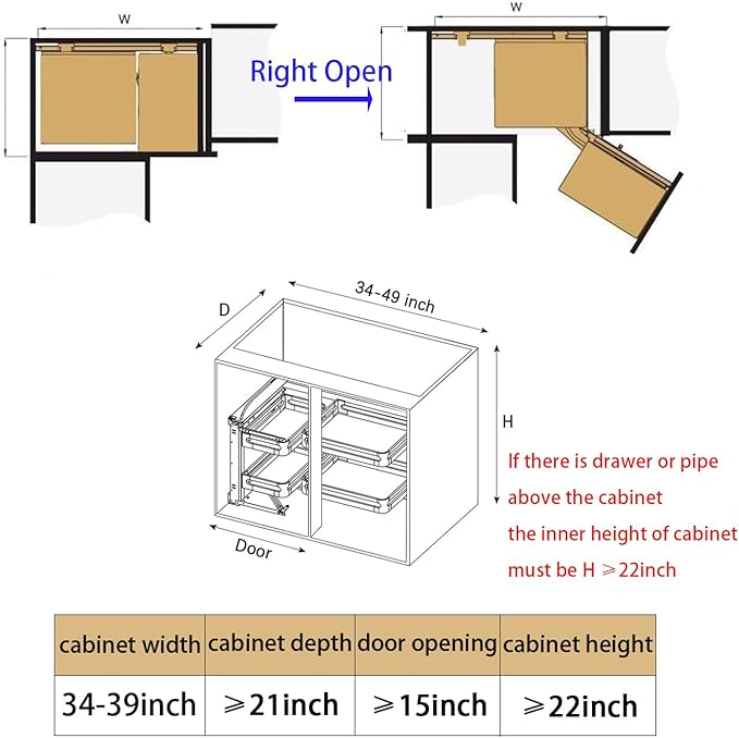 Gdrasuya10 2 Tier Blind Corner Cabinet Pull Out Organizer, 4 Shelf Corner Pull Out Cabinet Steel Slide Out Kitchen Cornér Cabinet Organizer Shelf for 15" Right Opening Door
