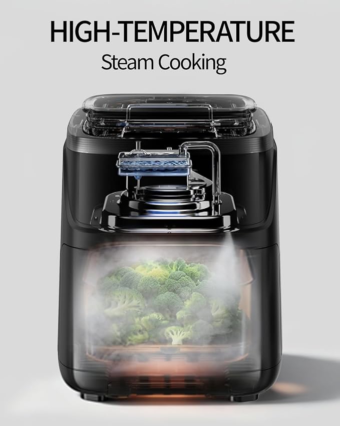 Steam Air Fryer, Self Cleaning Smart Air Fryers, with Visible Window, 1700W High Power Airfryer, 7.5 QT for Family of 4-6, Whisper Quiet Technology, 12-in-1Presets, Dishwasher Safe Non Stick Basket