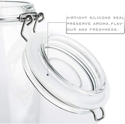 Kingrol 34 oz / 1000 ml Glass Storage Jars (Set of 4), Airtight Clamp Lid Canisters with Wide Mouth for Pantry Organization, Pickling, Fermentation & Dry Food Storage