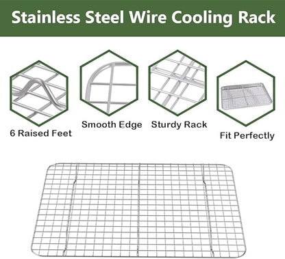 ROTTAY Baking Sheet with Rack Set (2 Pans + 2 Racks), Stainless Steel Cookie Sheet with Cooling Rack, Nonstick Baking Pan, Warp Resistant & Heavy Duty & Rust Free, Size 16 x 12 x 1 Inches (Pack of 2)