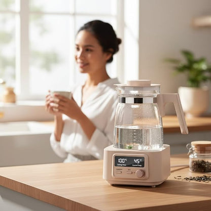 Babysmooth Smart Kettle Pro Glass Electric Kettle, 1.3L Digital LED Kettle with 40-100°C Temperature Control, 72H Auto Keep Warm, Silent Operation, BPA-Free for Baby Formula, Tea & Coffee Brewing