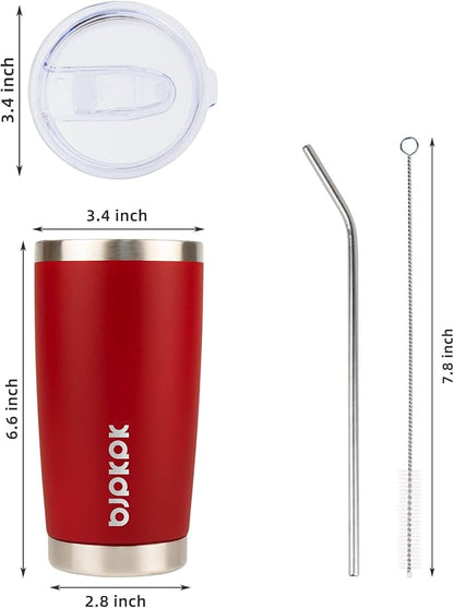BJPKPK 20 oz Insulated Tumbler With Lid And Straw Stainless Steel Coffee Mug Tumblers Cups,Red