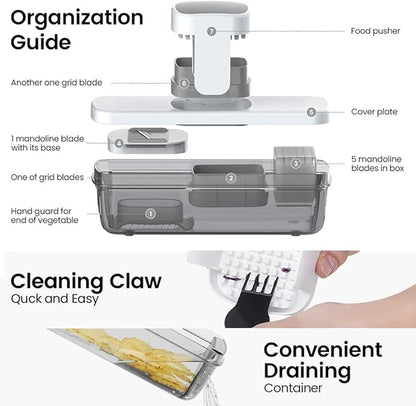 KEOUKE 8-in-1 Vertical Vegetable Chopper Mandoline Slicer with Container White - Safe Tap Out Dicer with Hand Guard for Kitchen Easy Food Prep, Onion Potato Veggie Fruit