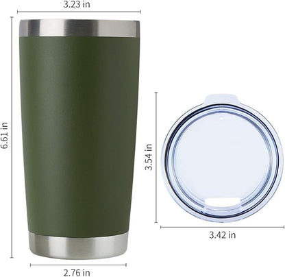 DOMICARE 20oz Stainless Steel Tumbler Bulk with Lid, Double Wall Vacuum Insulated Travel Mug, Powder Coated Coffee Cup, Army Green, 8 Pack