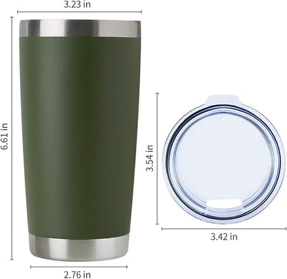 DOMICARE 20oz Stainless Steel Tumbler Bulk with Lid, Double Wall Vacuum Insulated Travel Mug, Powder Coated Coffee Cup, Army Green, 12 Pack