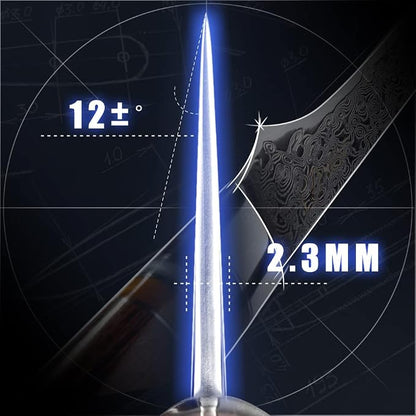 5.5" Boning Knife Fillet Knife Damascus Japanese Pro High Carbon Steel Sharp Curved Flexible Blade Kitchen Cleaver for Fish Poultry Chicken Meat Cutting with Sheath[Gift Box] Pakkawood Handle