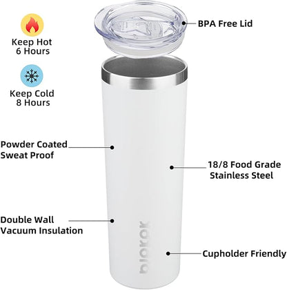 BJPKPK 20 oz Skinny Tumbler with Lid 2 Pack Slim Insulated Travel Coffee Cup Stainless Steel Thermal Mug,Black,White