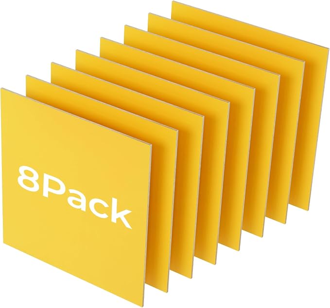 8 Pack Yellow Basswood for Laser Cutting, 12"x12"x1/8" (3 mm) Double-Sided Colored Plywood Sheets, for Laser Engraving, DIY Craft Wood & School Projects