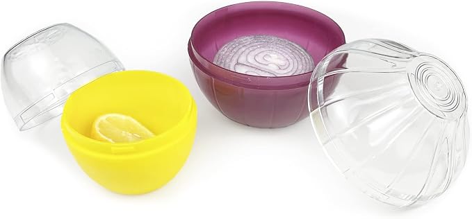 2PCS Fruit and Vegetable Shaped Savers Onion and Lemon Storage Containers for Fridge Vegetable Crisper Makes Food Stays Fresh Longer