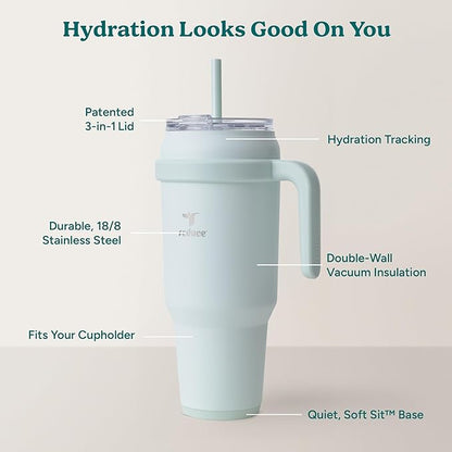 Reduce 50 oz Stainless Steel Tumbler with Handle - Dual-Wall Vacuum Insulated Travel Mug, Sweat-Proof Lid & Reusable Straw - Keeps Drinks Cold for 24 Hrs, Fits Cupholders, Dishwasher Safe - Crisp Mint