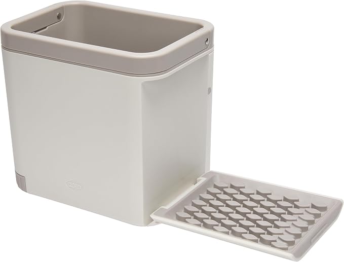CLOROX KeptClean Kitchen Sink Organizer – Space-Saving Organization of Dish Soap, Scrub Brushes, and Dish Towels, Fold-Down Shelf for Sponges and Jewelry, Drainage Tray – Almond Cream