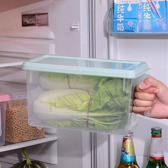 Plastic Storage Containers Square Food Storage Organizer Stackable Refrigerator Organizer Handle Kitchen Containers with Lids for Fruits Vegetables Meat Egg, 4-pack (Green)