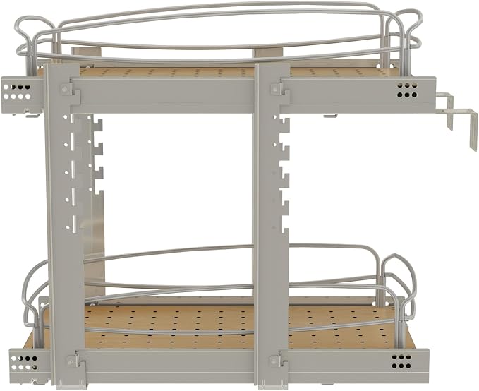 Rev-A-Shelf 2 Tier Pull Out Kitchen Cabinet Storage Organizer with Solid Bottom & Undermount Soft-Close Full Extension Slides, 54BK-12SC-2-1