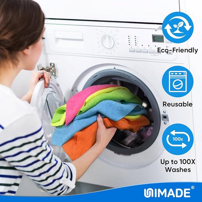 UNIMADE Microfiber Cleaning Cloth, 150PK Reusable Shop Rags Bulk Microfiber Cleansing Cloth Lint Free Cleaning-Towel for Car Kitchen Automotive Bar Mechanic Restaurant Garage,11.5"x11.5",Multicolor