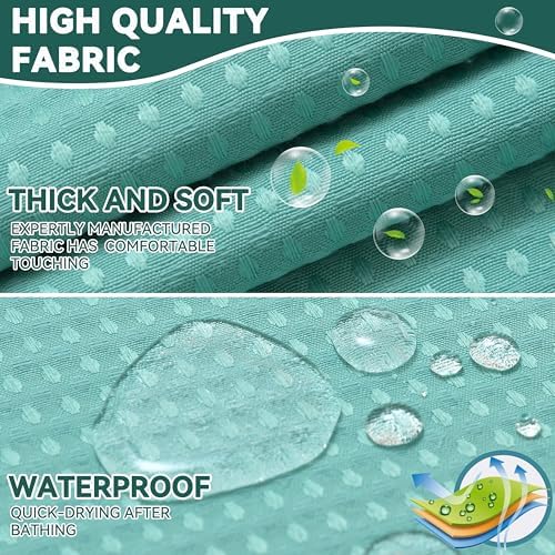 Conbo Mio Extra Long No Hook Green Waffle Weave Shower Curtain with Snap in Liner Set, Hotel Luxury Shower Curtains for Bathroom with See Through Top Window, Waterproof, Washable 71W x 84H