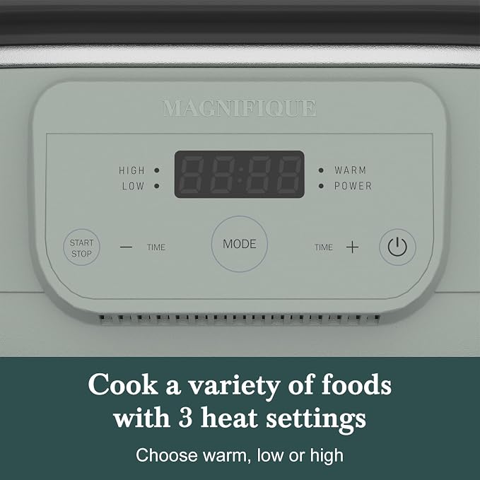 MAGNIFIQUE 6 Quart Programmable Slow Cooker Removable Healthy Nonstick Pot - Small Kitchen Appliance for Family Dinners - Serves 6+ People - Heat Settings: Keep Warm Olive