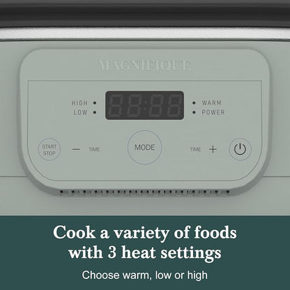 MAGNIFIQUE 6 Quart Programmable Slow Cooker Removable Healthy Nonstick Pot - Small Kitchen Appliance for Family Dinners - Serves 6+ People - Heat Settings: Keep Warm Olive