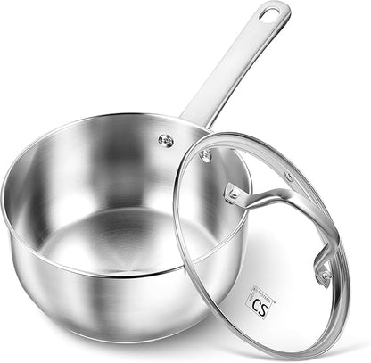 KOCH SYSTEME CS Stainless Steel Saucepan 1 Quart, 18/10 Stainless Steel Saucepan with Lid, Premium Steel Sauce Pan, Indutcion Sauce Pan with Lid, Small Cooking Pot, Oven Safe