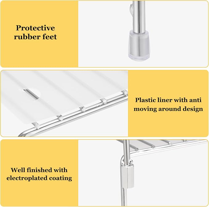 Set of 2 Kitchen Cabinet Organizer Shelves, Stackable Organizer and Storage for Cabinet Cupboard, Expandable Shelf Risers Plate Rack with Anti-slip Plastic Liner