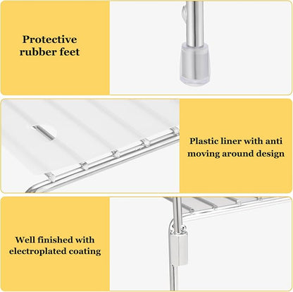 Set of 4 Kitchen Cabinet Organizer Shelves, Stackable Organizer and Storage for Cabinet Cupboard, Expandable Shelf Risers Plate Rack with Anti-slip Plastic Liner
