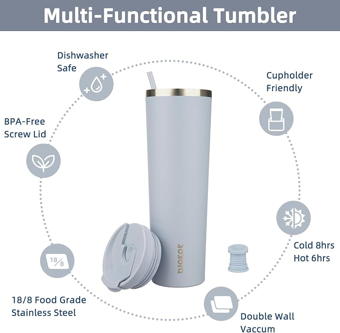 BJPKPK 34oz Stainless Steel Insulated Tumbler With lid And Straw Travel Coffee Thermal Tumblers Cup For Women And Men,Modern Blue