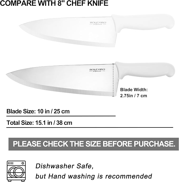 10 inch Japanese High Carbon Stainless Steel Chef Knife, Professional Sharp Wide Cook Knife with Non-slip Ergonomic Handle, for Kitchen Home Restaurant (White)