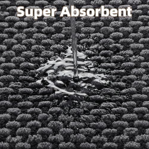 PADOOR-Bath Mat-Super Absorbent Chenille Bathroom Mats-Rubber Backed Bath Mats for Bathroom Non Slip, Easy Clean Bathroom Rugs Front of Bathtub,Shower Room,Sink-17×35, Darkgrey&Black