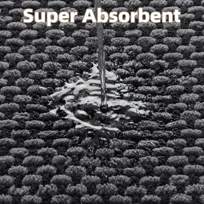 PADOOR-Bath Mat-Super Absorbent Chenille Bathroom Mats-Rubber Backed Bath Mats for Bathroom Non Slip, Easy Clean Bathroom Rugs Front of Bathtub,Shower Room,Sink-17×35, Darkgrey&Black